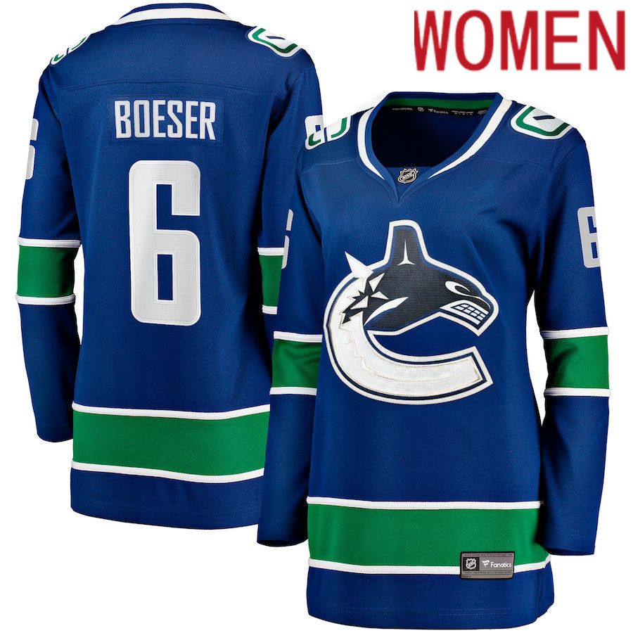 Women Vancouver Canucks #6 Brock Boeser Fanatics Branded Blue Home Breakaway NHL Jersey